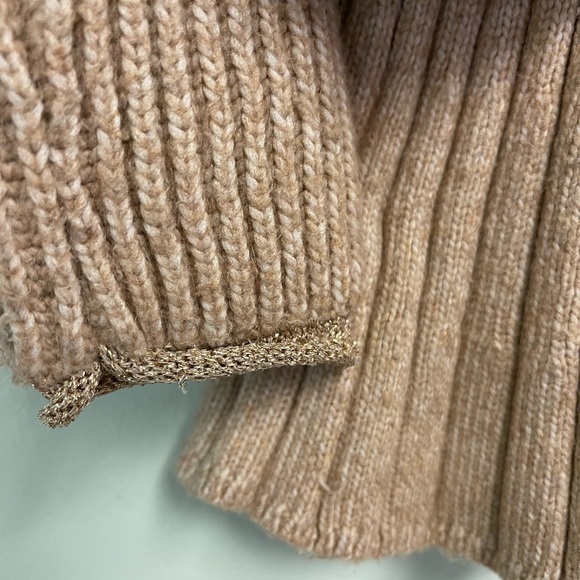 Max Studio Kids 5-6 Button-Front Knit Cardigan & Skirt in Camel-Tan Gold Trim - Picture 4 of 10